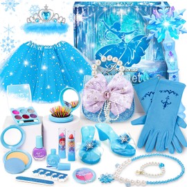 Golray Toys for Girls Gifts Kids Makeup Kit Winter Princess Dress up Real Makeup/Nail Polish/Snow Wand/Purse/Ice Light up Skirt, Christmas Birthday Gift Pretend Play for Toddlers 3 4 5 6 7 8 Years Old
