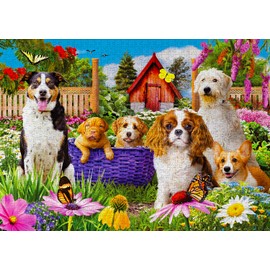 ENJOY Puzzle Dogs and Puppies in Garden Illustration – 1000 Pieces Jigsaw Puzzle for Adults – Matte Finish, Soft Touch, Easy to Assemble, Tight Fit, Vivid Colors, Missing Pieces Service