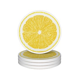 Drinks Coasters Set of 4, Lemonade Round 4" Cup Coasters, Absorbent Ceramic Stone Coasters with Cork Base, Cute Coasters for Table Home Décor, Ideal Gifts for Women Men