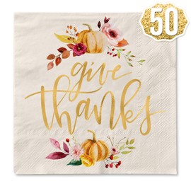 Xo, Fetti - Servilletas de Acción de Gracias, 50 unidades, con texto en inglés "Give Thanks Decorations"