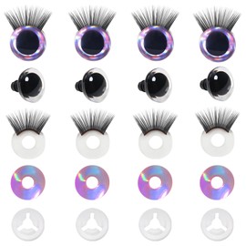 TOAOB 4 Sets 16mm Glitter Safety Eyes with Washers and Eyelashes for Amigurumis Pink Plastic Craft Crochet Eyes for DIY Puppet Stuffed Animals Doll Making