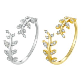 YSDYY 2 Pieces of Branch-Shaped Rings, Rhinestone Rings, Simple Jewelry, Women's Rings, Adjustable Rings