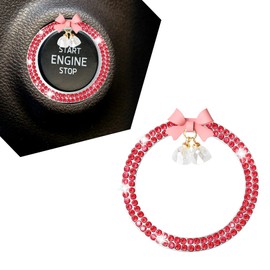 HQRNYP Bling Diamond Car Engine Start Stop Button Decoration Ring, Push Start Button Cover, Rhinestone Crystal Ring for Car Buttons & Knobs, Universal Cute Bow Bling Car Accessories for Women (Red)