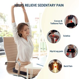WAOAW - Cojín de asiento para sillas de oficina, cojín de ciática para silla de computadora para sentar a tope largo, antideslizante con un solo forro que protege
