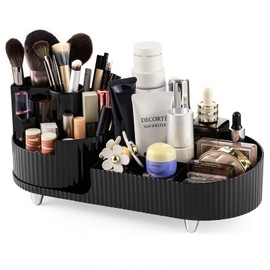 SOLVIEW Make-Up Cosmetic Organiser, Skincare Organiser, Dressing Table, 360° Rotatable and Compartment, 2-in-1, Makeup Organisers for Storing Cosmetics, Skin Care Products, Brushes, etc. Black
