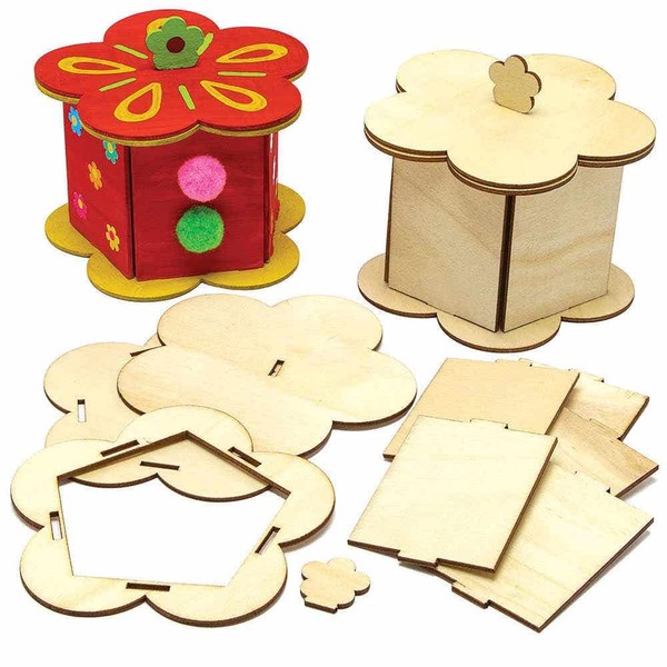 Baker Ross FC736 Flower Wooden Box Kits - Pack of