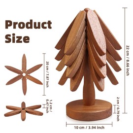 Blissstorm Wooden Trivets for Hot Dishes,Natural Foldable Kitchen Wooden Trivets for Hot Dishes - 4 Wooden Trivets + 1 Stand Tree Shape Trivet Set (Sapele Wood+4 Wooden Trivets)