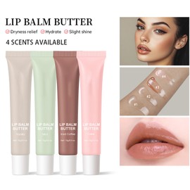 HJXUQIME 4 PCS Lip Glossy Butter Balm Set, Shine & Hydration - Sheer-Tinted-Long-lasting Non-Sticky Lip Balm,Soften Dry Lips and Lip Care