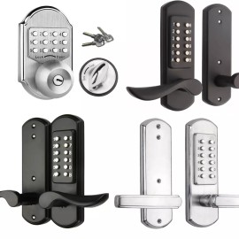Elemake Keyless Mechanical Stainless Steel 304 Door Lock Digital Code Entry Keypad - Left Handle-Black