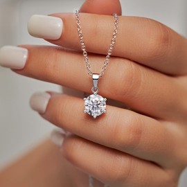 Mejewri Moissanite Pendant Necklace for Women Sterling Silver Necklace with D Color VVS1 Clarity White Gold Plated 1ct