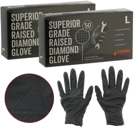 Masterpart Raised Diamond Grip Non Slip Chemical Resistant Black Nitrile Heavy Duty Gloves Large Pack Of 2 100 Gloves
