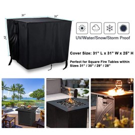 Saking Fire Pit Cover,30 Inch Square Firepit Covers Gas Fireplace Fire Pit Table Cover for Propane Fire Pit - 30 x 30 x 25 Inch (Black)
