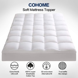 COHOME Twin Size Mattress Topper Extra Thick Cooling Mattress Pad 400TC Cotton Top Plush Down Alternative Fill Pillow Top Mattress Cover with 8-21 Inch Deep Pocket (39x75 Inches, White-Classic)