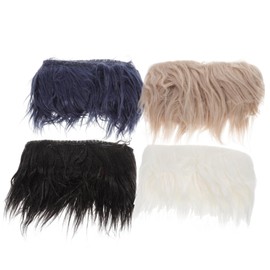 KONTONTY 4pcs Fluffy Faux Fur Fabric Strips for Crafting DIY Gnome Beard Costume Accessories Soft Shaggy Material Khaki White Blue