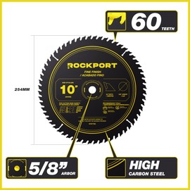 ROCKPORT Table Saw Blades 10 inch 60 Teeth - (1 Pack) 10" Table Saw Blades & 10 inch Miter Saw Blades, 5/8" Arbor, Multipupose Carbide Tip Circular Saw Blade for Fine Finish Cutting of Wood & Laminate