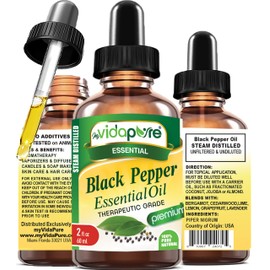 Black Pepper Essential Oil 100% Pure Natural Undiluted 2 fl oz- 60 ml for Beauty, Skin, Face, Hair, Aromatherapy, Soaps, Candles, Reed Diffusers, Perfume by myVidaPure