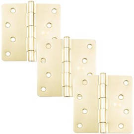 Stone Harbor Hardware 4" Door Hinges, 1/4" Radius Corner, Polished Brass, 3-Pack