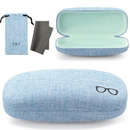 Vemiss Hard Shell Eyeglasses Cases, Linen Fabrics Protector Sunglasses Case, Large Glasses Case (Large Blue)