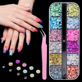 3D Aurora Bubble Beads Nail Charms - Colorful Mermaid Nail Art Mixed Crystal Beads for DIY Crafts