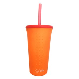 Gosili Silicone Straw Cups - 16OZ Modern Stainless Steel Ring Technology Microwave Safe Silicone Straw Cups (Orange/Red)