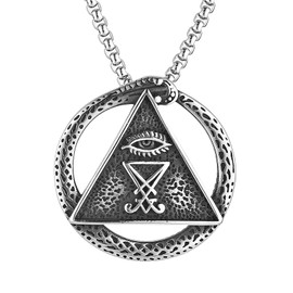 AsAlways Gothic All-Seeing-Eye Lucifer Signet Ouroboros Spin Pendant for Men Hollow out Amulet Cool Punk Witch Necklace Jewelry