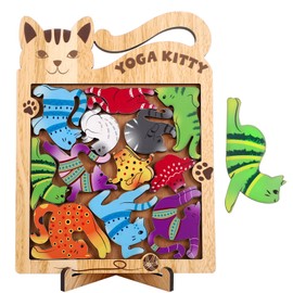 GSrenyu Cat Wooden Jigsaw Puzzles with Holder, Cat Lovers Gifts for Women, Super Challenge Multicolor Unique Cats Shape Wood Puzzles, Birthday Gifts for Family Friend