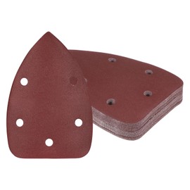Kozelo 25pcs Mouse Sander Detail Sandpaper - [320 Grit, 3.5" x 5.5"] Triangle Hook and Loop Assorted Sanding Pads Sheet for Wood Furniture Polishing Use | 5 Hole, Aluminum Oxide