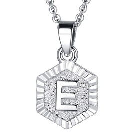 FOCALOOK Silver Letter Necklaces for Women Hexagon Shaped E Initial Pendant Persoanalized Name Necklace