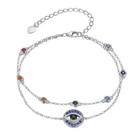 Chakra Anklet Sterling Silver Evil Eye Anklet Chakra Jewelry Evil Eye Anklets for Women Yoga Lover