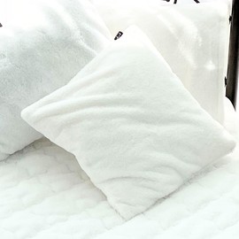 Seafield Rabbit Fur Touch Cushion Cover Approx. 17.7 x 17.7 inches (45 x 45 cm) Faux Fur Warm Pure White SN-27-300-33