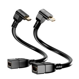 BERLAT 15CM High Speed 90 Degree Mini HDMI Left-Toward Male to HDMI Female Cable Adapter Connector Supports Full HD 4K 1080P 3D Player,(6.0in, Downward Angle) - 2 Pack