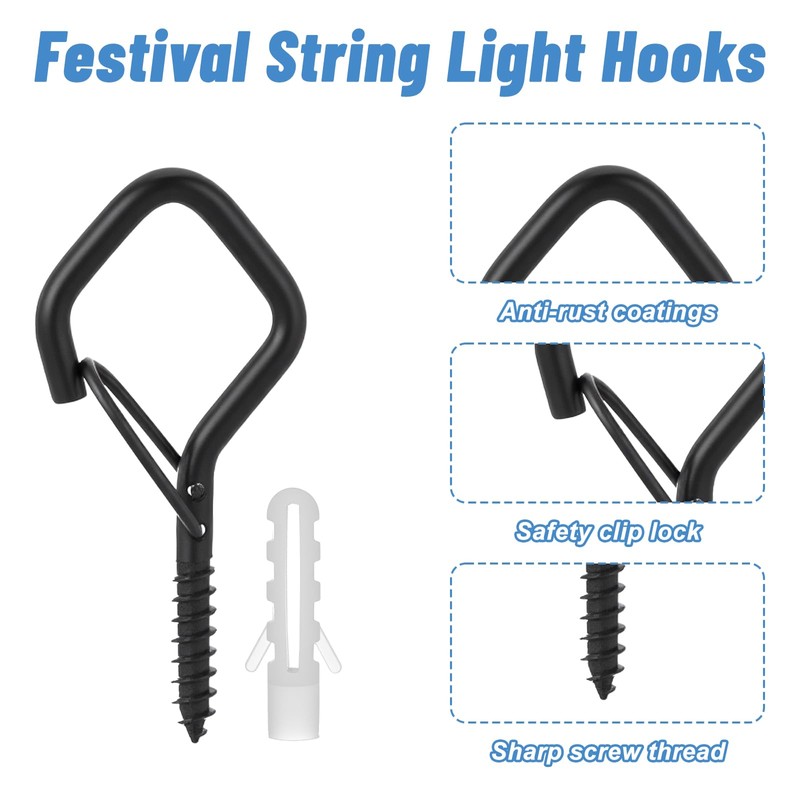 PercyEffie 60 Pack Ceiling Hooks for Hanging Plants/Outdoor String Lights,