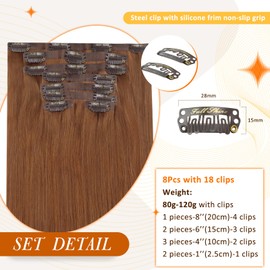 Full Shine Clip in Extensions Fashion Hair Extensions 14 Inch Copper Real Hair Clip in Human Hair Extensions 8Pcs Red Seamless Human Hair Straight Brazilian Hair Clip ins 105 Grams