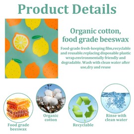 6Pcs Reusable Beeswax Wrap for Food Eco-Friendly Beeswax Food Wraps Set Organic Cotton Biodegradable Storage Wrappers for Cheese, Fruit, Sandwich Wrappers Bowl Covers