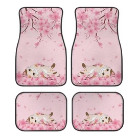 Pink Cherry Blossom Cat Print Pink Car Floor Mats for Most Cars Sedan SUV Truck,All Weather Front & Rear Automotive Floor Mats,4 Pieces