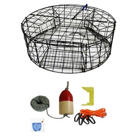 KUFA Vinyl Coated Round Crab Trap & Accessory Kit (100' Lead CoreRope, Clipper,Harness,Bait Case & 11" Red/White Float) CT110+CAQ1