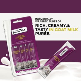 Fussie Cat Super Premium Chicken in Goat Milk Puree, lickable cat Treats, 0.5oz Pouch Pack of 4