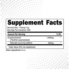 Type Zero Clean Guarana Powder Drink Mix (250 Servings, Unflavored) - 220 MG Caffeine Per Serving, Natural Caffeine, Non GMO, Gluten Free