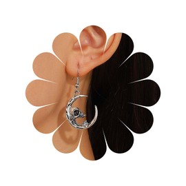 Allereya Vintage Skeleton Dangle Earrings Crescent Moon Drop Earrings Punk Skeleton Earrings Gothic Skull Earrings Jewelry for Women and Girls