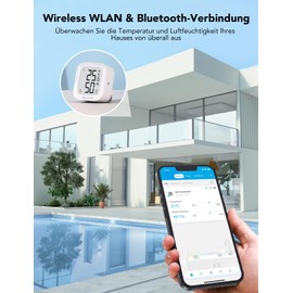 GoveeLife WLAN Hygrometer Thermometer, Digital Temperature and Humidity Meter Indoor with App Notification Alarm & Data Storage, Remote Control, Suitable for Bedroom, Wine Cellar