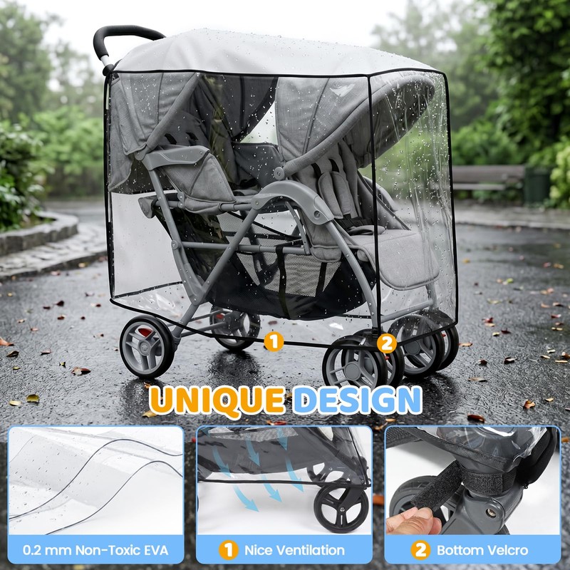 Double Stroller Rain Cover, Universal Double Stroller Rain Cover Front