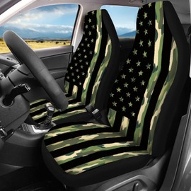 SEANATIVE American Flag Army Green Camo Print Car Seat Covers Full Set Front and Rear Split Bench Car Seat Cover Interior Accessories for Auto Truck,Easy to Install
