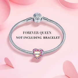 FOREVER QUEEN Love Mom Charm Bead 925 Sterling Silver Heart Mom Charm Compatible With Bracelets…