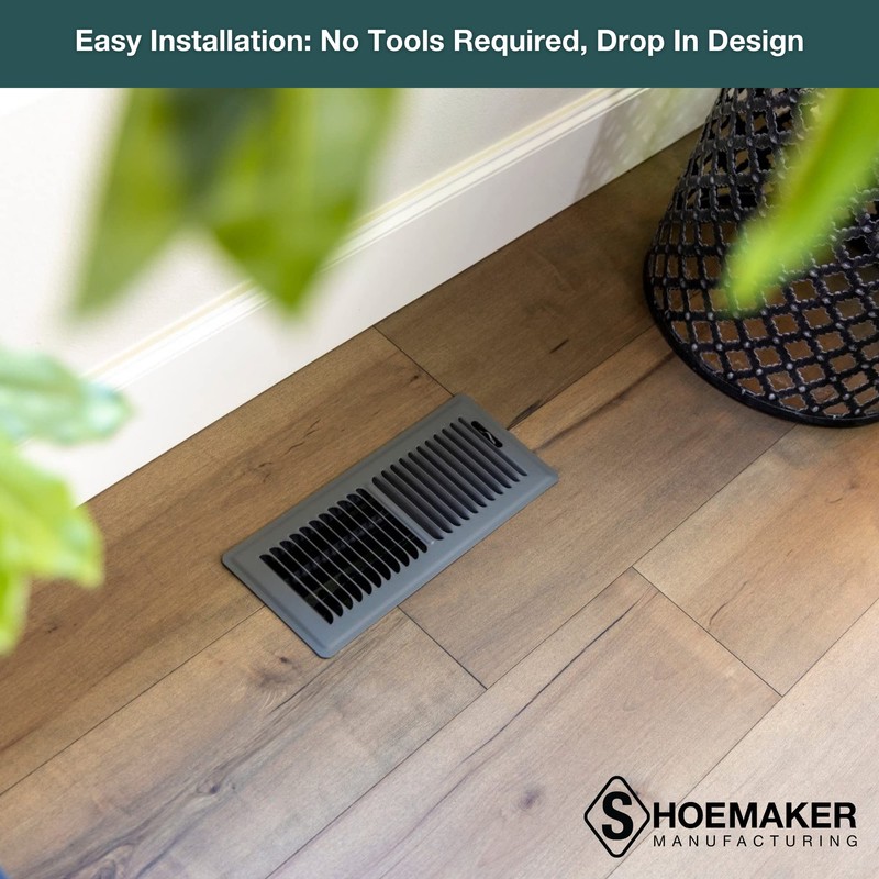 Shoemaker Manufacturing, Storm Gray, 4x10, Premium Floor Register, All Steel