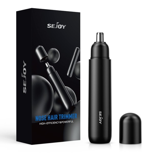 Sejoy Nose and Ear Hair Trimmer for Men/Women with Battery,Electric Painless Nose Hair Shaver,Portable Facial Hair Removal Clipper,Dual-Edge Blades Removable & Waterproof Head Easy to Clean,Black