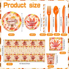 HOWAF 113 Friendsgiving Tableware Set,Give Thanks Party Dinnerware Set- Paper Plates, Cup, Napkins, Knife, Fork and Straw, Friends Thanksgiving Party Dinnerware for 16 Guests Turkey Day Party Supplies