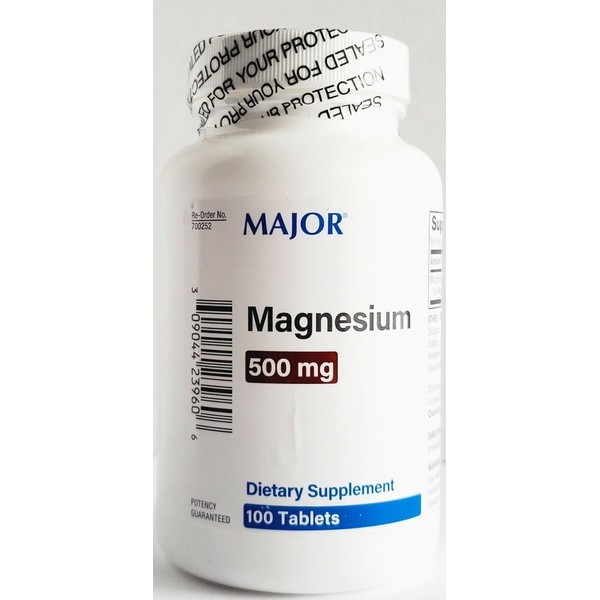 Major Magnesium Oxide High Potency 500 mg, 100 Count (4 Pack)