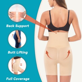 QFE Shapewear for Women High-Waisted Shaping Underwear Tummy Control Shorts Faja Body Shaper Butt Lifting Thigh Slimmer Thong Panties (Beige, X-Large-XX-Large)