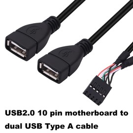CybNemo USB 2.0 10 Pin Header to Dual USB Type A Adapter Splitter Cable 10 Pin Motherboard Header Female to Dual USB 2.0 Female Extender Converter Cable-50CM (2PCS)