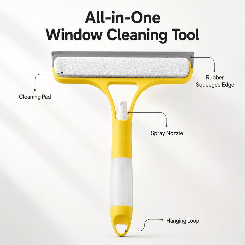 3-in-1 Window Cleaning Squeegee for Glass & Mirrors – Built-In